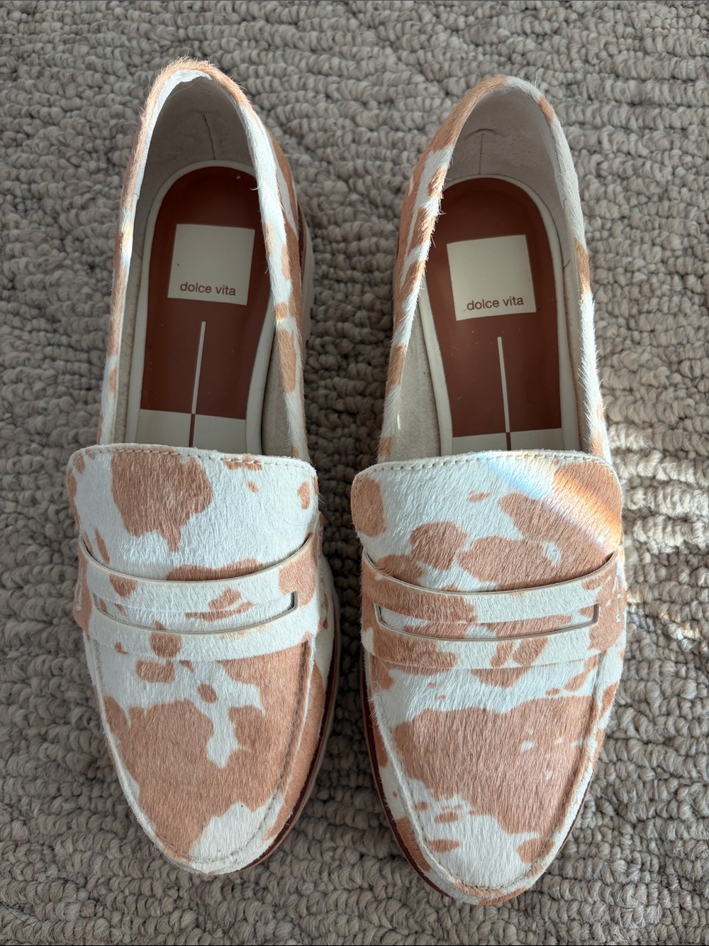 Dolce Vita Cream & Tan Cowhide Penny Loafers